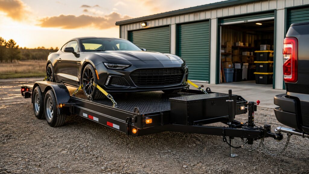 car hauler trailers shopping setup for cargo security and storage with practical vehicle-focused details