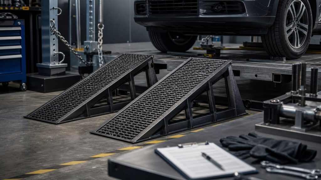 car ramps shopping setup for durability and warranty checks with practical vehicle-focused details