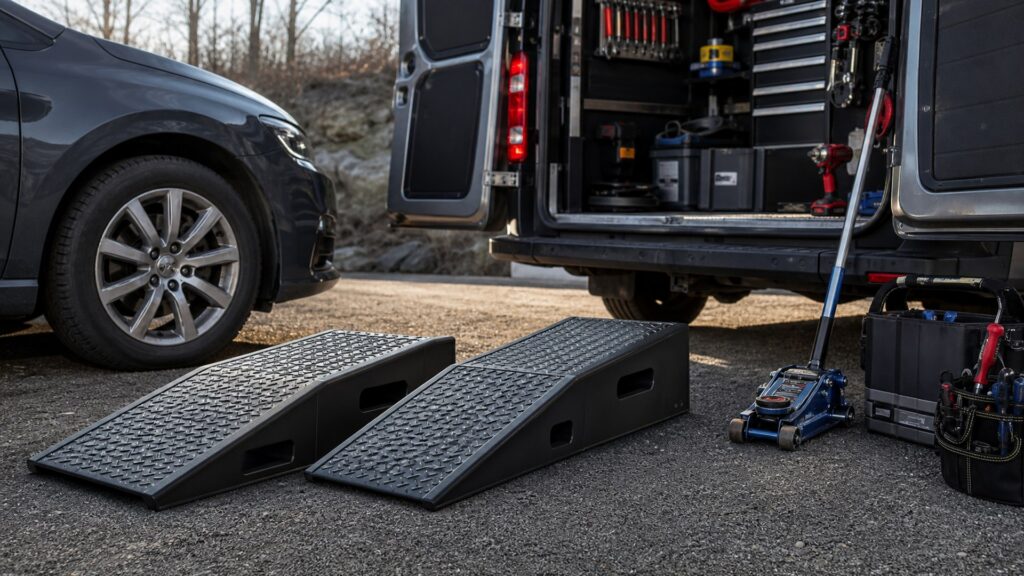 car ramps shopping setup for mobile mechanic kits with practical vehicle-focused details