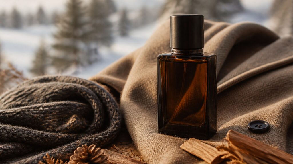 Unbranded editorial arrangement illustrating How to Choose Cologne for Cold Weather