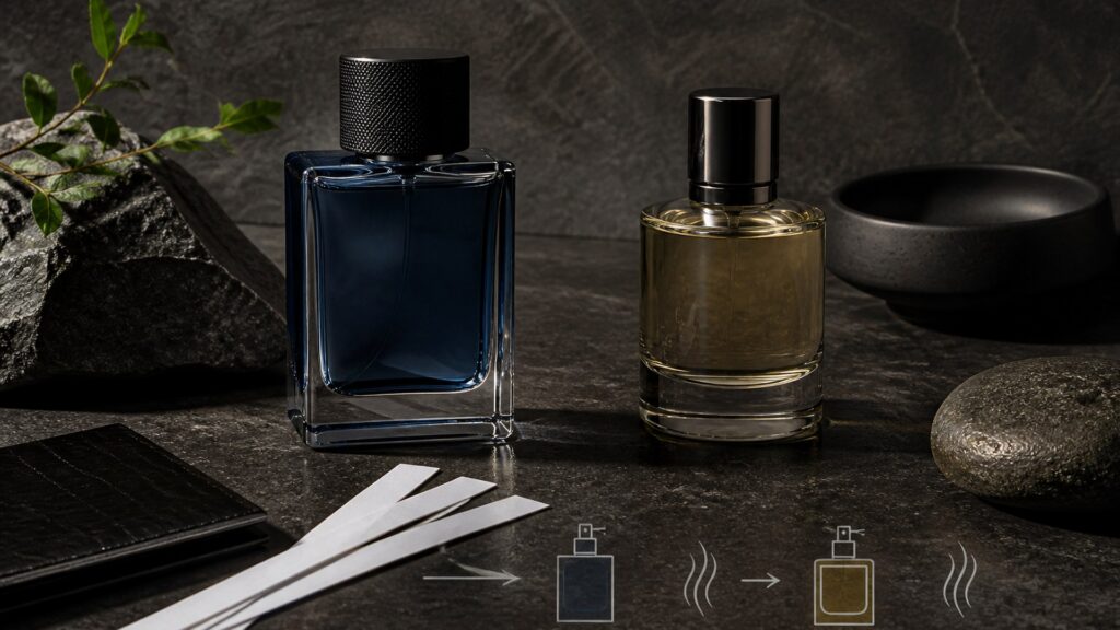 Unbranded editorial arrangement illustrating How to Choose Cologne for Layering Scents