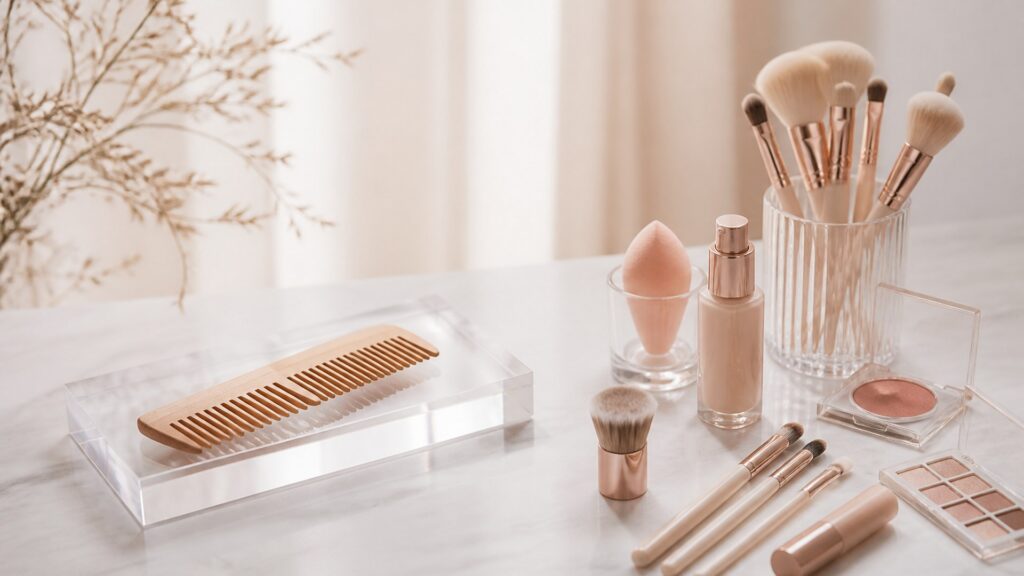 Unbranded editorial arrangement for How to Choose Combs for Makeup Application