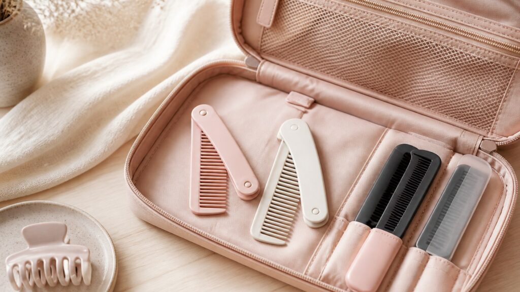 Unbranded editorial arrangement for How to Choose Combs for Travel Bags