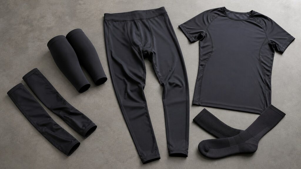 compression apparel for compression support arranged in a practical buyer guide scene