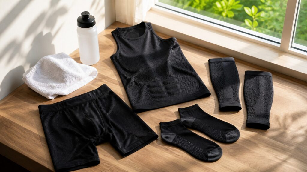 compression apparel for hot weather arranged in a practical buyer guide scene