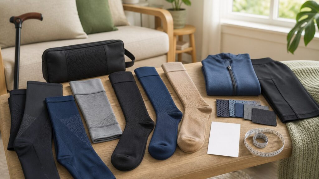 Unbranded compression wear products arranged for a careful buying comparison