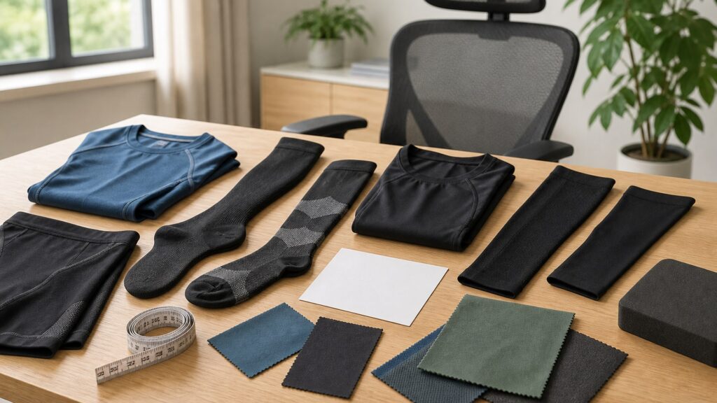 Unbranded compression wear products arranged for a careful buying comparison