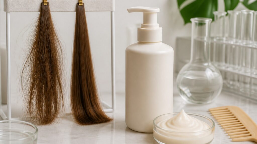 Unbranded editorial arrangement illustrating How to Choose Conditioner for Damage Repair
