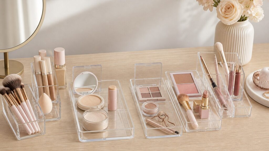 Unbranded editorial arrangement for How to Choose Cosmetic Storage for Makeup Application
