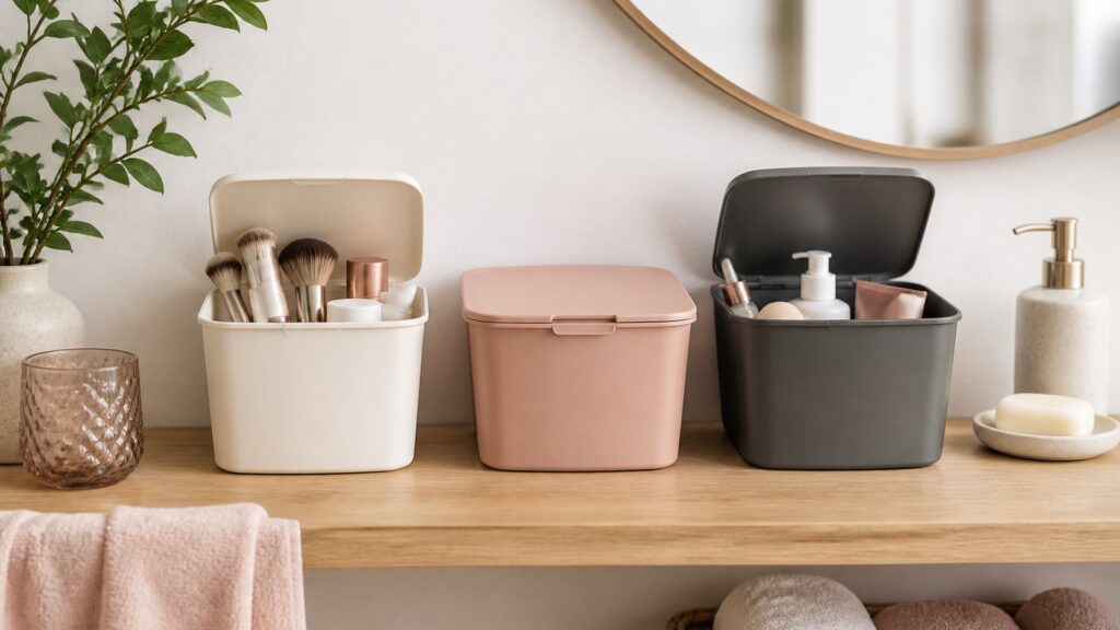 Unbranded editorial arrangement for How to Choose Cosmetic Storage for Shared Bathrooms