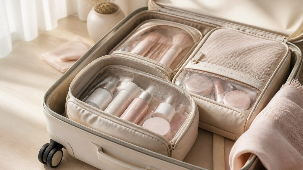 Unbranded editorial arrangement for How to Choose Cosmetic Storage for Travel Bags