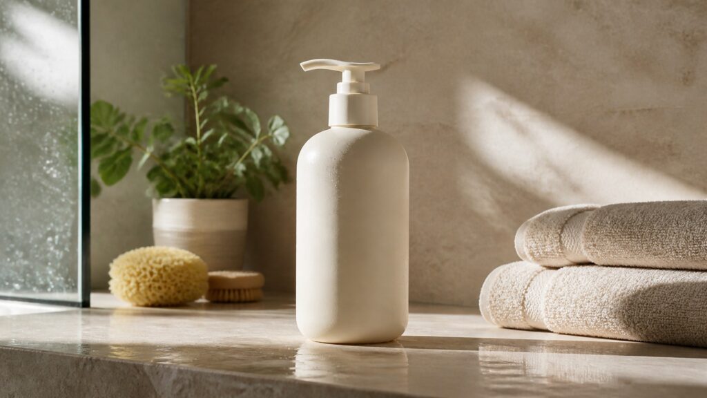 Unbranded cream body cleanser arranged for a shower and after-bath routines buying guide