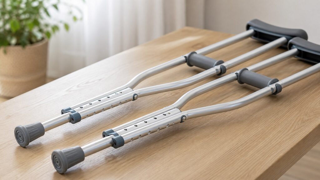 photorealistic crutches hero image for How to Choose Crutches for Sizing and Adjustability