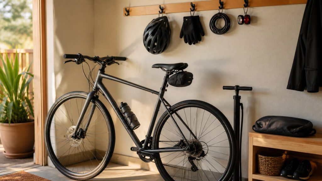 cycling gear for daily riding arranged in a practical buyer guide scene