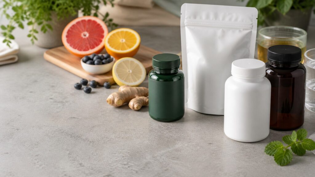 Unbranded daily wellness supplements products arranged for a careful buying comparison