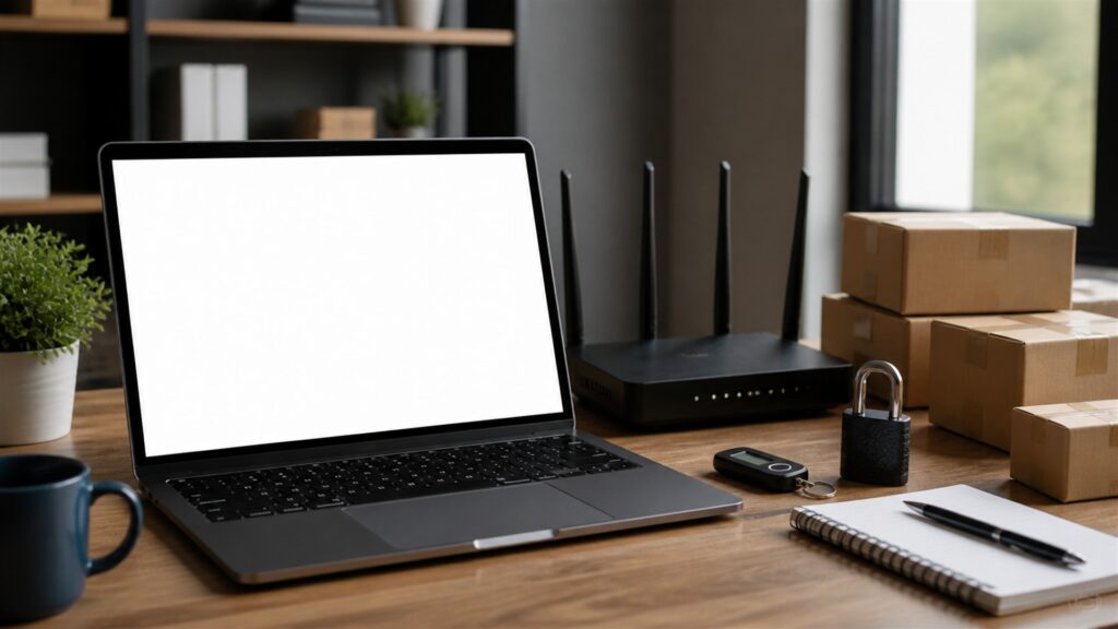 unbranded domain administration workspace with blank portfolio dashboard, network gateway, security key, renewal calendar blocks, and organized domain folders for a online stores buying decision