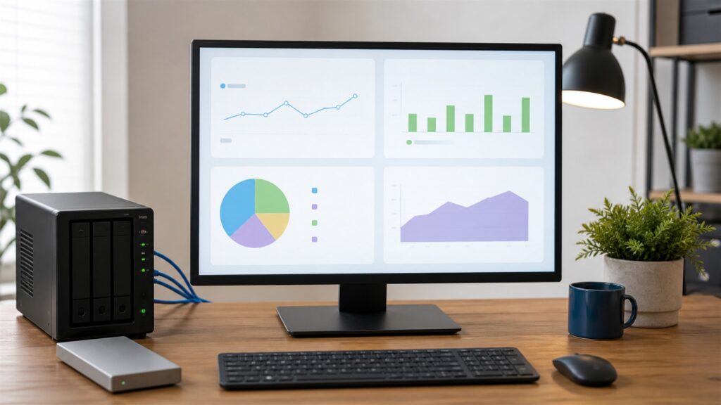 unbranded domain administration workspace with blank portfolio dashboard, network gateway, security key, renewal calendar blocks, and organized domain folders for a scaling brands buying decision