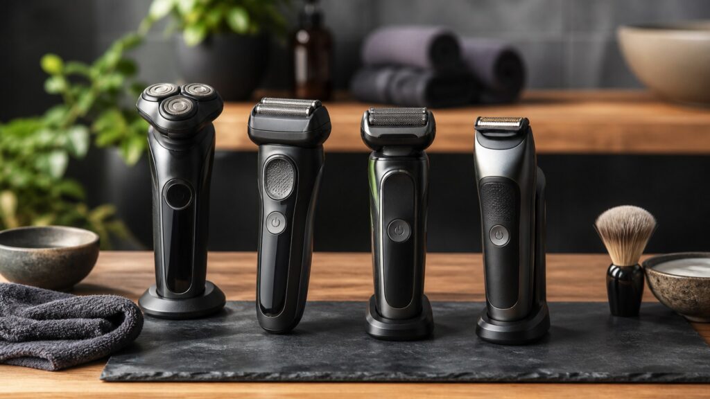 Unbranded editorial arrangement illustrating How to Choose Electric Shavers for Coarse Hair