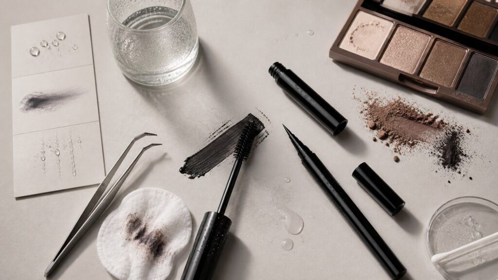 Unbranded editorial arrangement illustrating How to Choose Eye Makeup for Long-Wear Looks