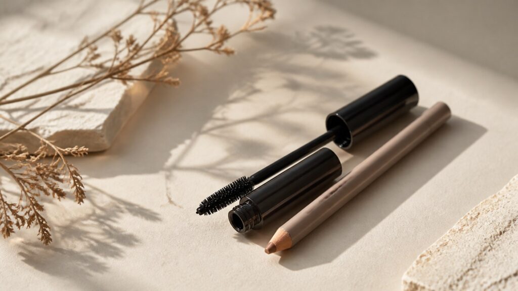 Unbranded editorial arrangement illustrating How to Choose Eye Makeup for Minimal Makeup