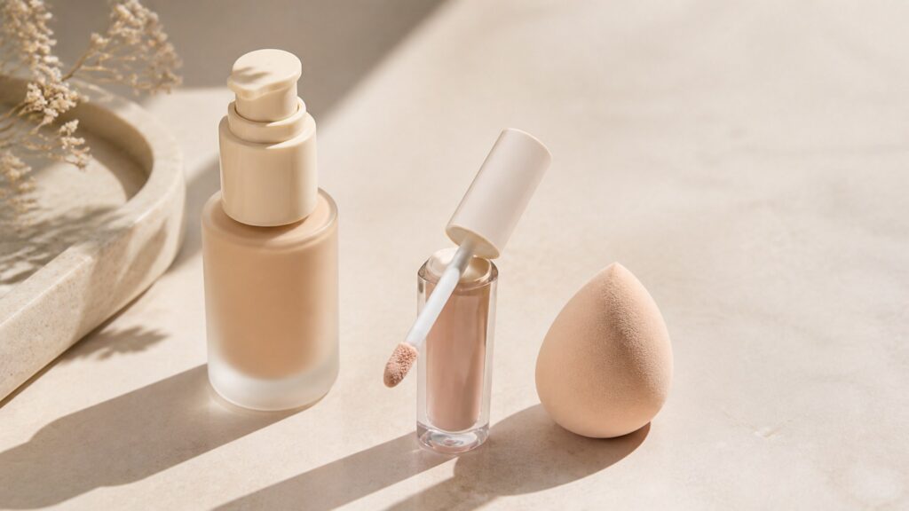 Unbranded editorial arrangement illustrating How to Choose Face Makeup for Beginner Routines