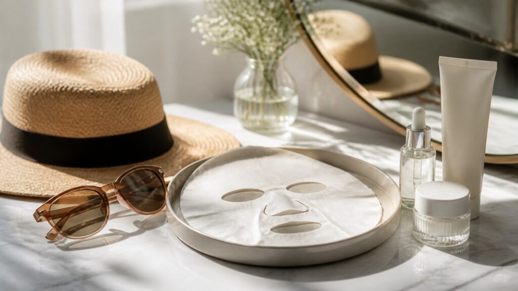 Unbranded face masks arranged for a sun protection buying guide