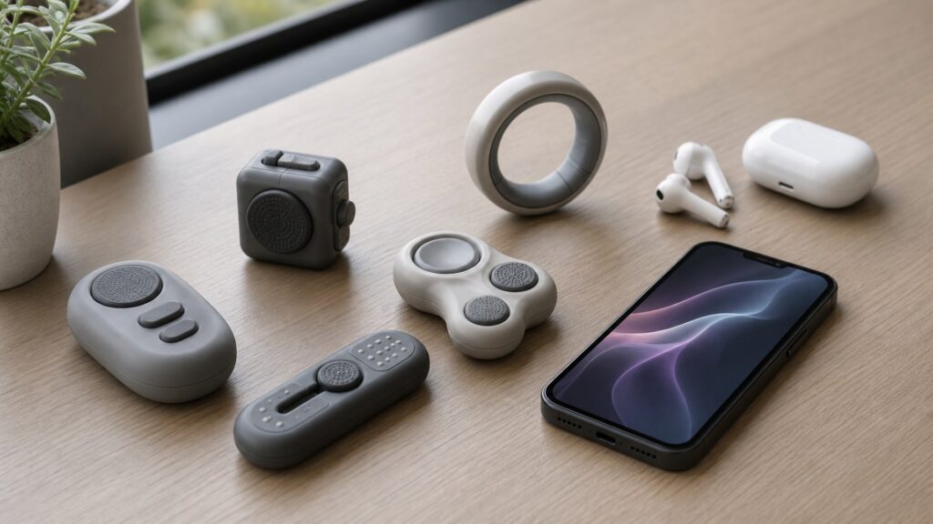 Unbranded fidget wellness devices products arranged for a careful buying comparison