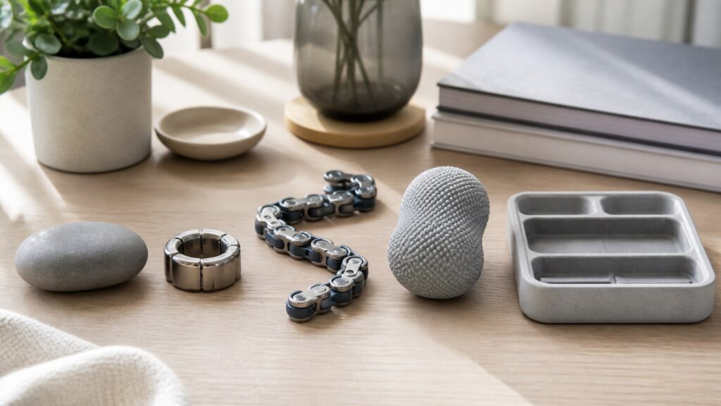 Unbranded fidget wellness devices products arranged for a careful buying comparison