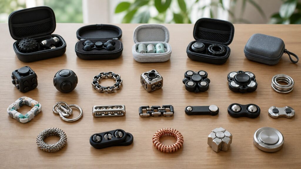 Unbranded fidget wellness devices products arranged for a careful buying comparison