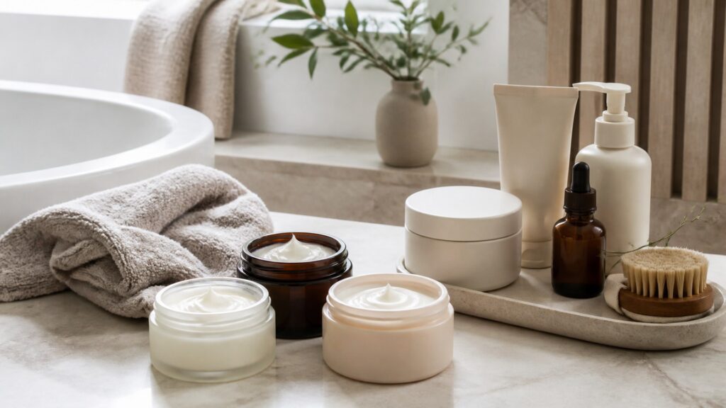 Unbranded firming body creams arranged for a body treatments routine building buying guide
