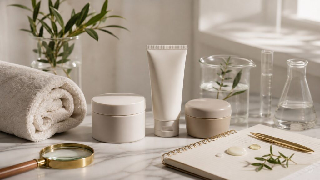 Unbranded firming body creams arranged for a ingredient label reviews buying guide