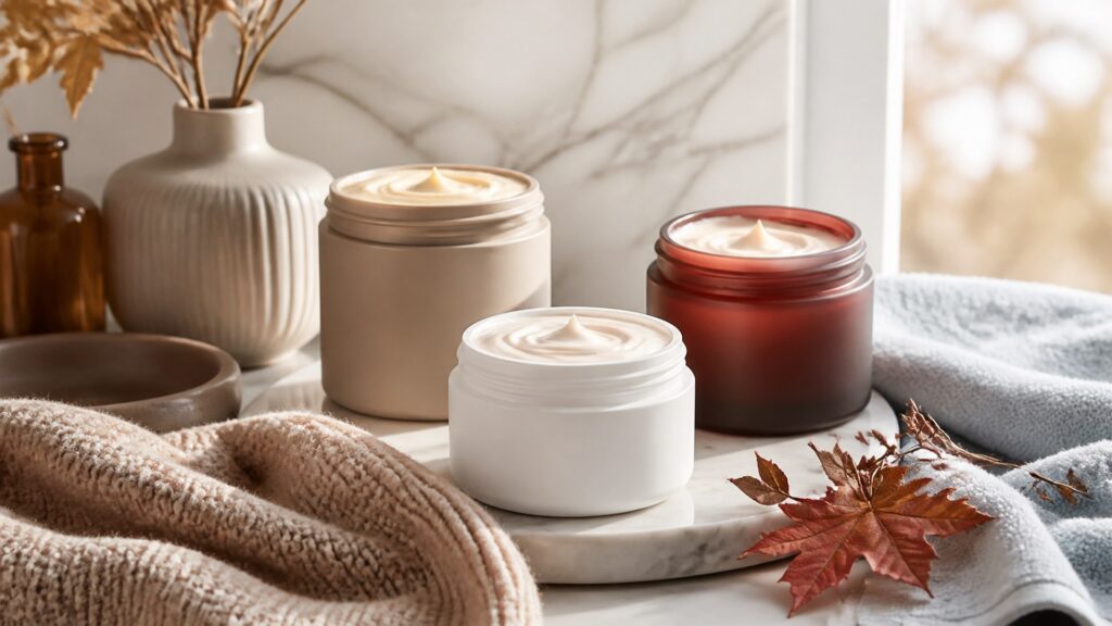 Unbranded firming body creams arranged for a seasonal body care buying guide