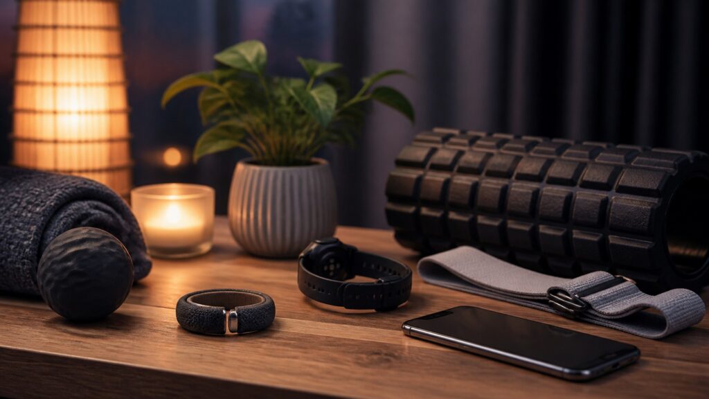fitness technology for recovery tracking arranged in a practical buyer guide scene
