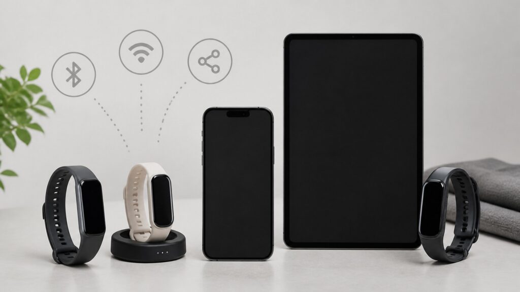 Unbranded fitness tracking devices products arranged for a careful buying comparison