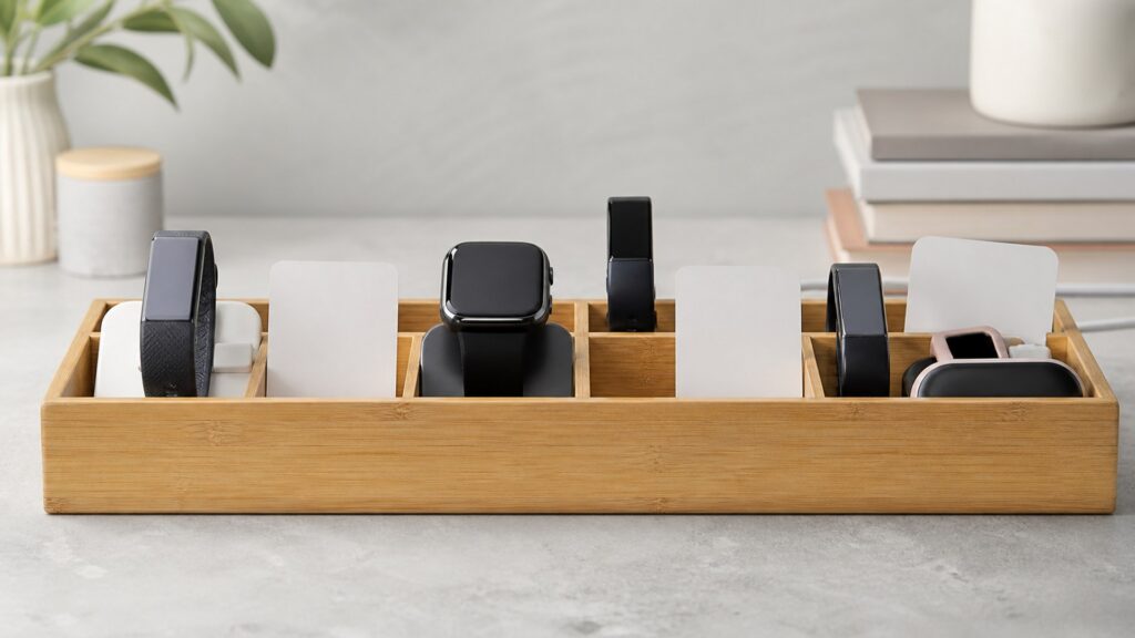 Unbranded fitness tracking devices products arranged for a careful buying comparison