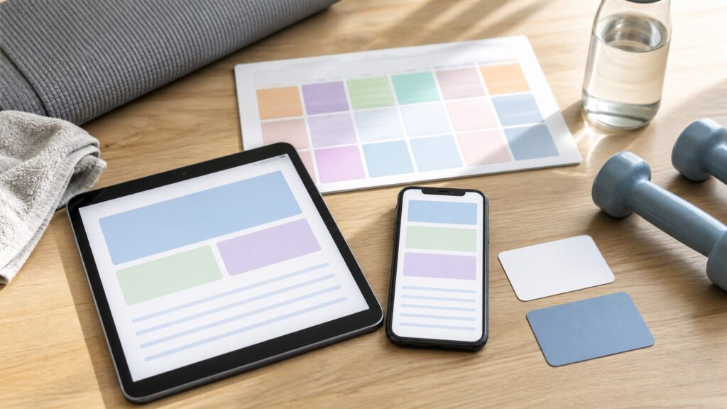 fitness training apps for subscription planning arranged in a practical buyer guide scene