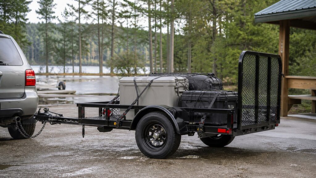 foldable utility trailers shopping setup for cargo security and storage with practical vehicle-focused details