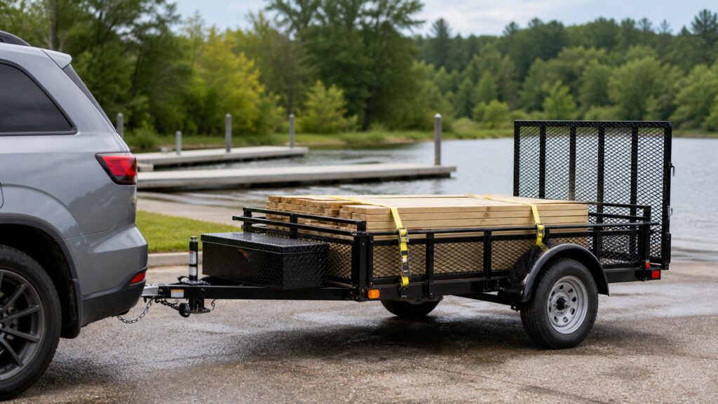 foldable utility trailers shopping setup for hitch class and payload limits with practical vehicle-focused details