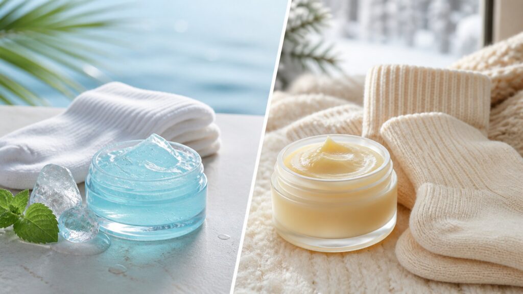 Unbranded editorial scene illustrating foot care for seasonal skin changes