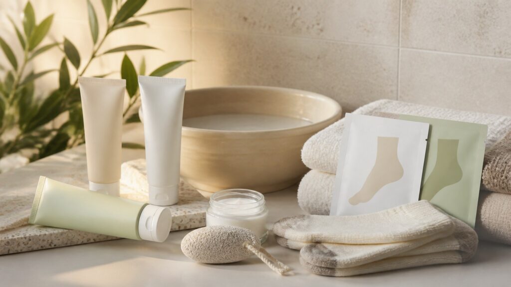 Unbranded foot creams arranged for a foot care routine building buying guide
