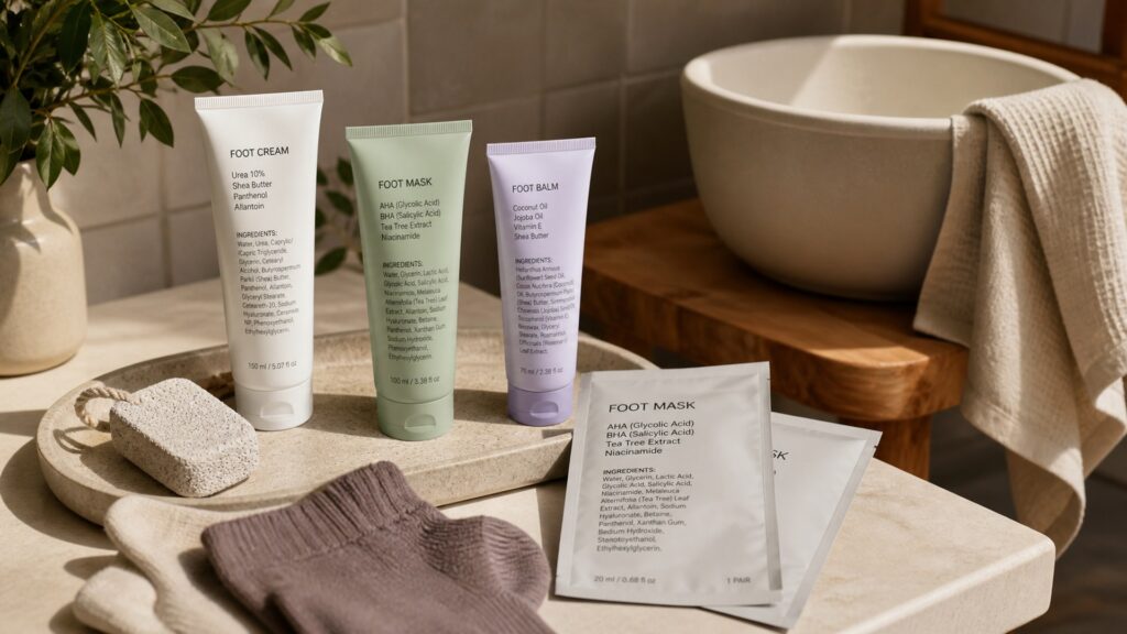 Unbranded foot masks arranged for a ingredient label reviews buying guide
