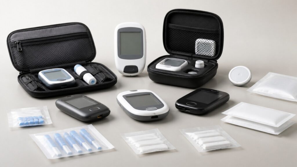 Unbranded glucose monitoring devices products arranged for a careful buying comparison