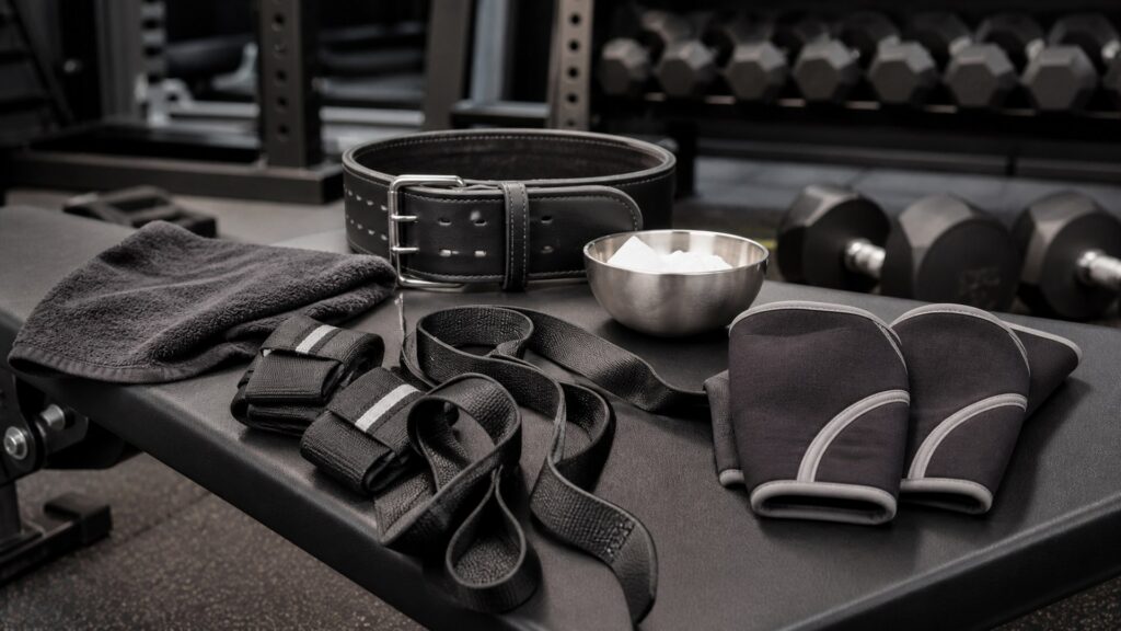 gym accessories for strength training arranged in a practical buyer guide scene