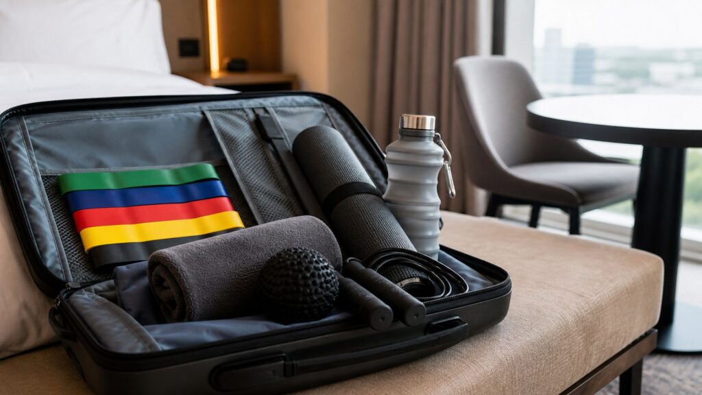 gym accessories for travel workouts arranged in a practical buyer guide scene