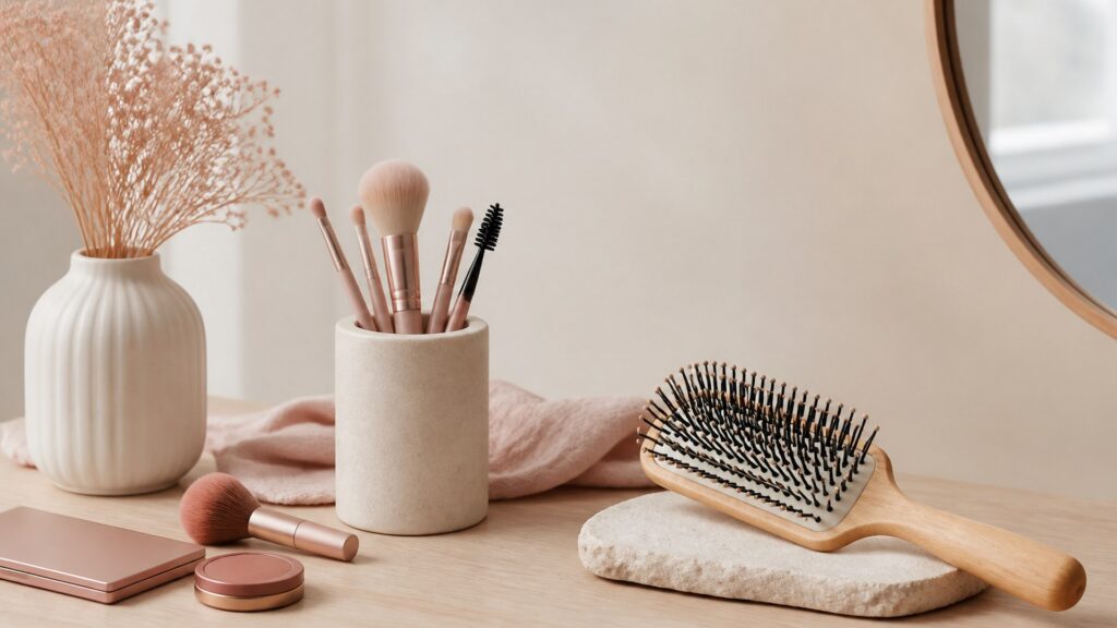Unbranded editorial arrangement for How to Choose Hair Brushes for Makeup Application