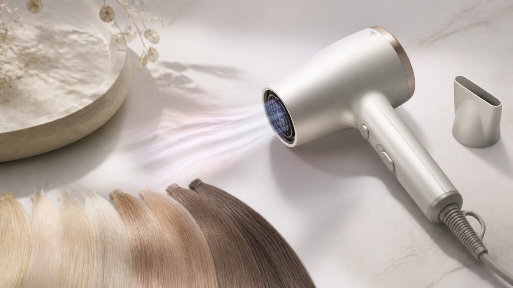 Unbranded editorial arrangement illustrating How to Choose Hair Dryers for Fine Hair