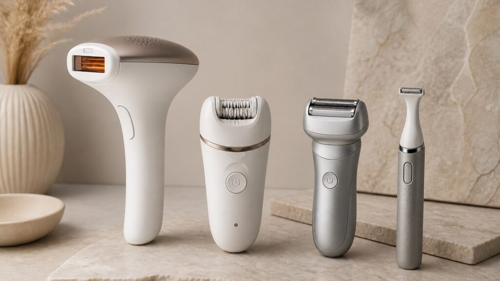 Unbranded editorial arrangement for hair-removal devices for hair-removal goals
