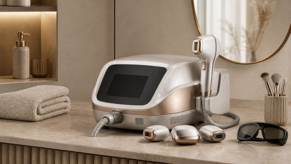 Unbranded editorial arrangement for hair-removal devices for salon-alternative use