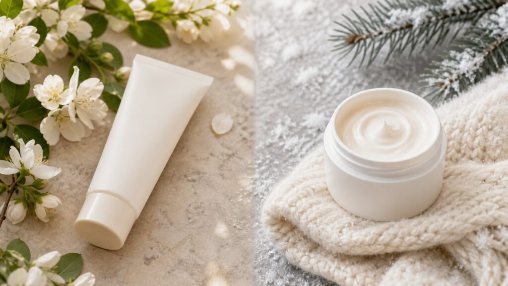 Unbranded editorial scene illustrating hand care for seasonal skin changes