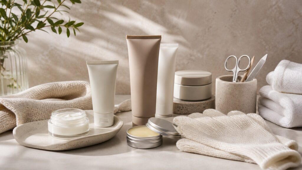 Unbranded hand creams arranged for a hand care routine building buying guide